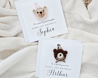 Personalised Crotchet 1st Birthday Card First Birthday Card For Girl For Niece For Grandson Granddaughter Luxury Bear Card for Niece Nephew