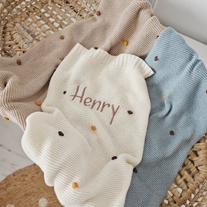Personalised Polka Dot Knit Blanket, Knitted Lightweight Baby Blanket, Baby Shower Gift, Personalised Baby Gift, Knit Pram Blanket, Newborn image 9