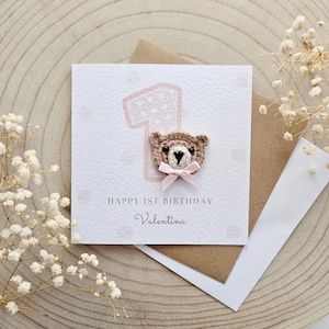 Personnalisé 1er premier anniversaire carte, un sur deux, fille garçon personnalisé, minimal neutre, ours en peluche, luxe pour bébé, petit-fils fille nièce neveu 103