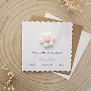 Personalisierte häkeln neues Baby Karte, neue Baby Mädchen Karte, neue Baby Jungen Karte, Blumenkarte für neues Baby, personalisierte Geschenk, Boho Neutral 167