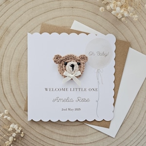 Personalisierte häkeln neues Baby Karte, handgemachte häkeln Bär, Luxus neuen Baby Jungen, neue Baby Mädchen, Neutral Bär neues Baby, personalisierte Geschenk