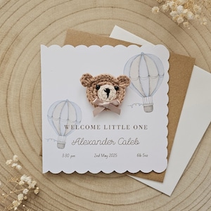Personalisierte häkeln neues Baby Karte, handgemachte häkeln Bär, Luxus neuen Baby Jungen, neue Baby Mädchen, Neutral Bär neues Baby, personalisierte Geschenk