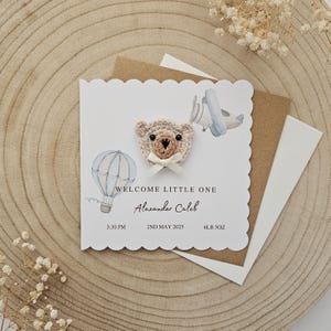 Personalisierte häkeln neues Baby Karte, handgemachte häkeln Bär, Luxus neuen Baby Jungen, neue Baby Mädchen, Neutral Bär neues Baby, personalisierte Geschenk