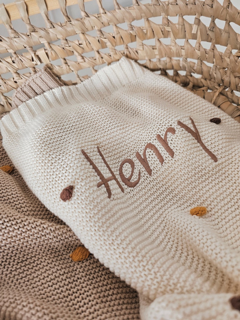 Personalised Polka Dot Knit Blanket, Knitted Lightweight Baby Blanket, Baby Shower Gift, Personalised Baby Gift, Knit Pram Blanket, Newborn image 2