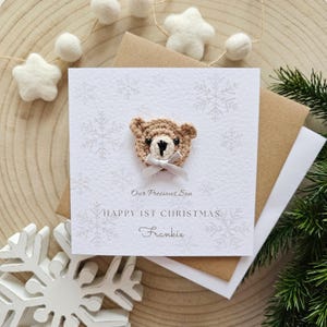 Tarjeta de Navidad personalizada para bebé, osito de peluche neutro para niño, primer regalo de Navidad, felicitaciones navideñas para niños, nieto, sobrino, hijo 106