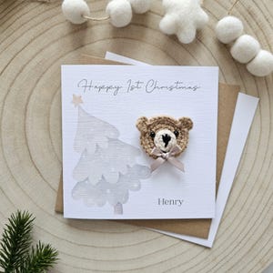 Tarjeta de Navidad personalizada para el primer bebé, tarjeta de osito, Navidad para recién nacidos, saludos para niños, nieto, nieta, hijo, Navidad