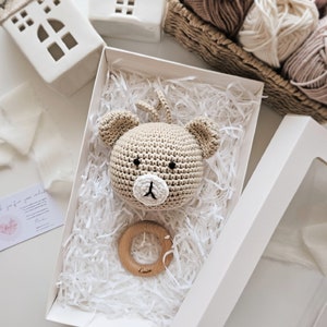 Handmade Crochet Bear Musical Toy, New Baby Gift, Baby Melody Toy, Baby Girl Gift Box, Baby Hamper, Baby Shower Gift, Baby Pull String Toy