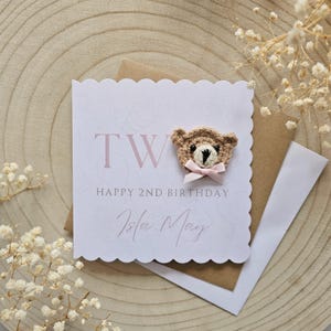 Personnalisée 1er 2e anniversaire, un sur deux, carte personnalisée fille garçon, carte ours minimale neutre, carte de luxe pour bébé, petit-fils fille 045 B