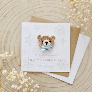 Cartão de Natal personalizado para o primeiro bebê, cartão de urso, cartão de Natal para o novo bebê, cumprimentos para crianças, neto, neta, filho, Natal 106 C