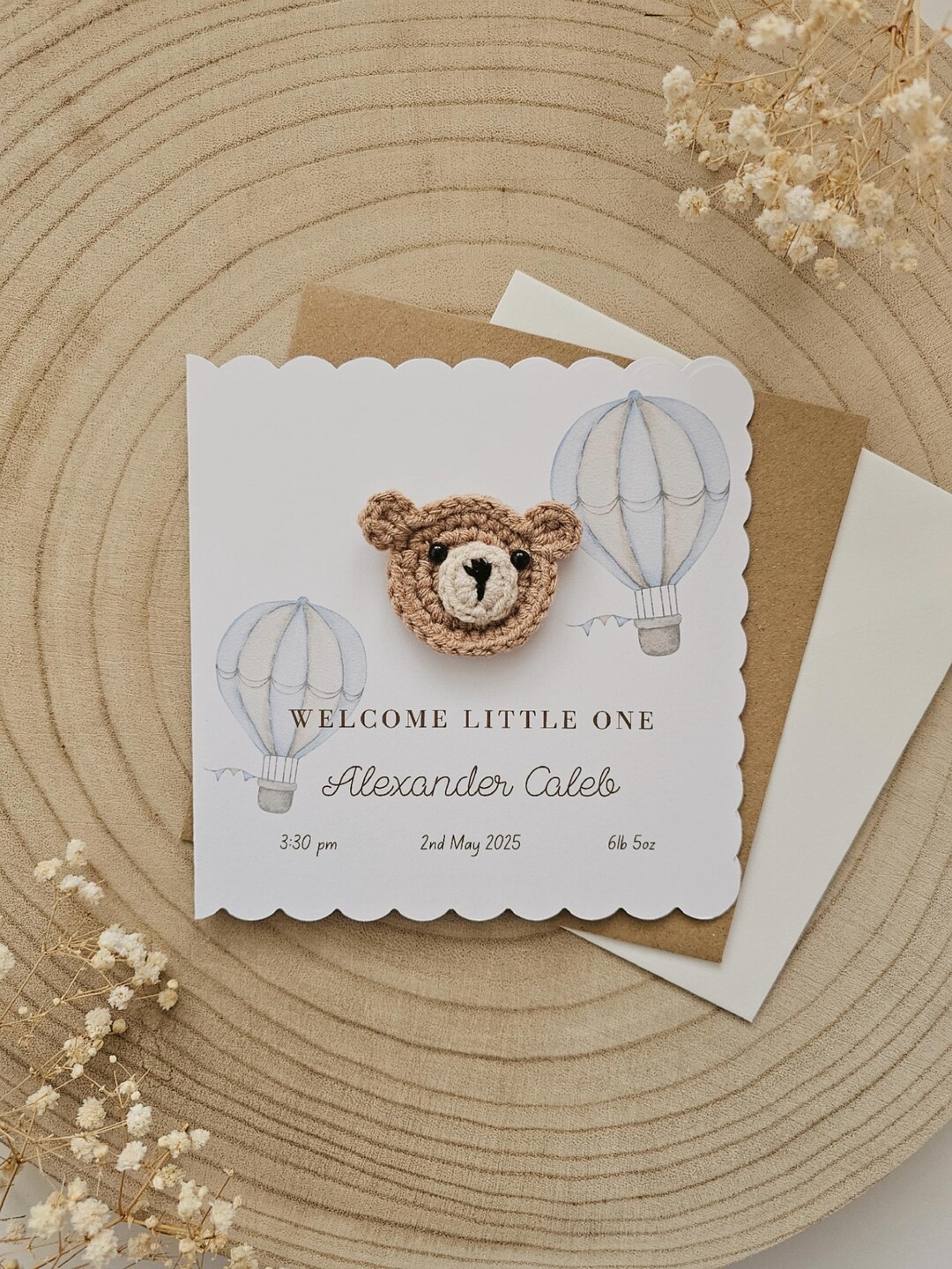 Personalised Crochet New Baby Card, Handmade Crochet Bear, Luxury New ...