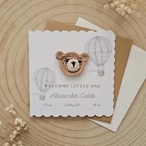 Personalisierte häkeln neues Baby Karte, handgemachte häkeln Bär, Luxus neues Baby Boy, neues Baby Mädchen, Neutral Bär neues Baby, personalisierte Geschenk-170
