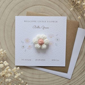 Personalisierte häkeln neues Baby Karte, neue Baby Mädchen Karte, neue Baby Jungen Karte, Blumenkarte für neues Baby, personalisierte Geschenk, Boho Neutral 101