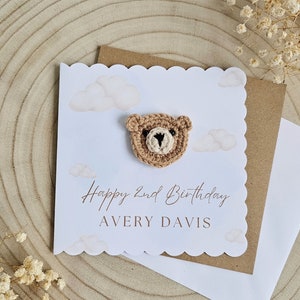 Tarjeta de cumpleaños personalizada para 1.er, 2.º, 3.er y 4.er cumpleaños, tarjeta personalizada para niña y niño, tarjeta de felicitación neutra, tarjeta de oso, tarjeta de lujo para bebé, nieto e hija - 005