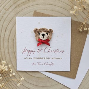 Personalisierte Mama Daddy Weihnachtskarte, neutraler Teddybär, 1. Neues Babygeschenk, Kindergrüße, einzigartiger Luxus, erste Elternbauch 122L