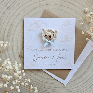Doopkaart voor petekind, doop babyjongen meisje, peetdochter cadeau, voor neef nichtje, dochter kleinzoon, neutrale luxe teddybeer - 004