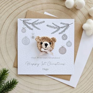 Tarjeta de Navidad personalizada para el primer bebé, tarjeta de osito, Navidad para recién nacidos, saludos para niños, nieto, nieta, hijo, Navidad