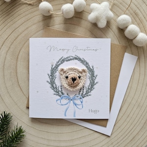 Tarjeta de Navidad personalizada para el primer bebé, tarjeta de osito, Navidad para recién nacidos, saludos para niños, nieto, nieta, hijo, Navidad