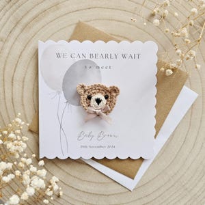 Carte personnalisée pour baby shower, Nous pouvons attendre de nous rencontrer, Pour un nouveau-né, Cadeau de luxe, Parents-garçons, Ours en peluche neutre 116