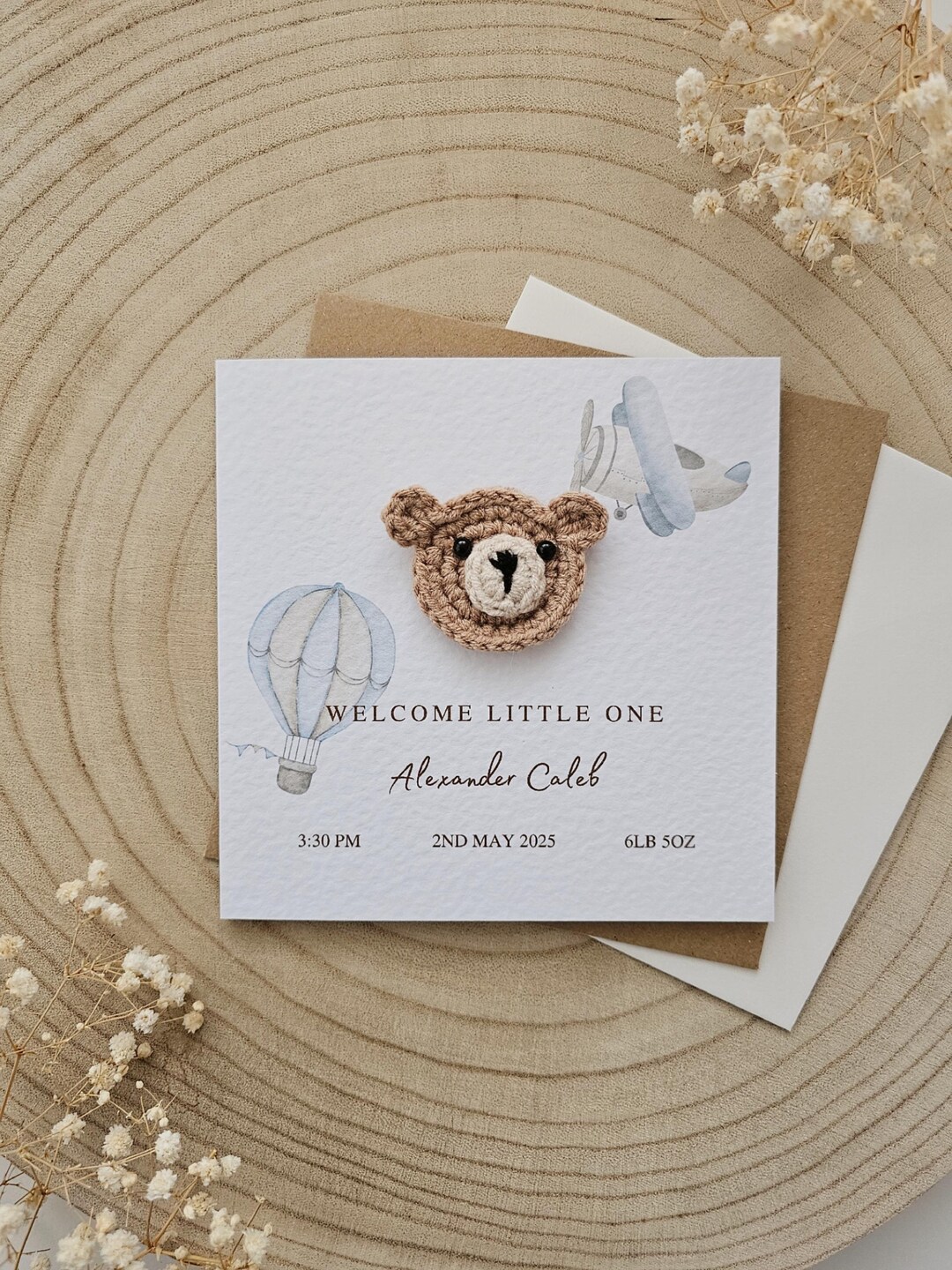 Personalised Crochet New Baby Card, Handmade Crochet Bear, Luxury New ...