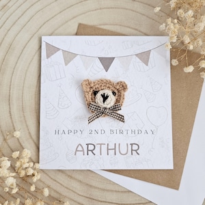 Cartão personalizado de 1º, 2º e 3º aniversário, cartão personalizado para menina e menino, cartão de felicitações neutro, cartão de urso, cartão de luxo para bebê, cartão para neto e filha-051