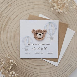 Personalisierte häkeln neues Baby Karte, handgemachte häkeln Bär, Luxus neuen Baby Jungen, neue Baby Mädchen, Neutral Bär neues Baby, personalisierte Geschenk