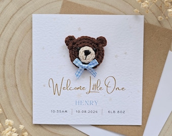 Welkom kleintje beer kaart, nieuwe babykaart, gepersonaliseerde safaridieren, genderneutrale babykaart, nieuwe baby gepersonaliseerd cadeau, geboorte - 053