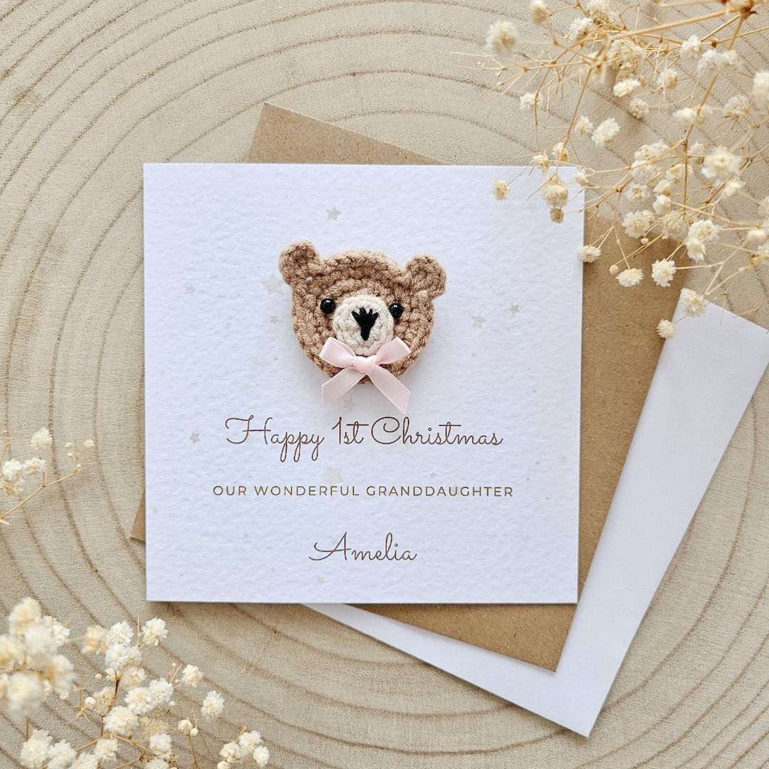 Personalised Baby's 1st First Christmas Card, Girl Boy Teddy Bear ...