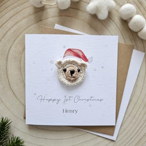 Tarjeta de Navidad personalizada para bebé, tarjeta de osito, regalo de Navidad para bebé recién nacido, felicitaciones para niños, tarjeta de Navidad para nieto, nieta, hijo, 124 l
