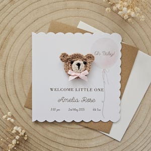 Personalisierte häkeln neues Baby Karte, handgemachte häkeln Bär, Luxus neuen Baby Jungen, neue Baby Mädchen, Neutral Bär neues Baby, personalisierte Geschenk