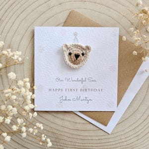 Personnalisé 1er 2e 3e 4e carte, un deux, trois, quatre, fille garçon personnalisé, minimal neutre, ours en peluche, luxe pour bébé, petit-fils fille 105