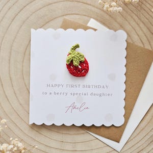 Biglietto di auguri personalizzato per il primo compleanno, Berry 1° compleanno, figlia all'uncinetto, nipote, sorella nipote, figlioccia fragola, bambino di lusso