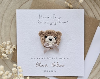 Personalisierte häkeln Neues Baby Karte, Winnie the Pooh Zitat, Neue Baby Jungen Karte, Neues Baby Mädchen, Neutral Bär Karte, Luxuskarten, Neues Baby 082