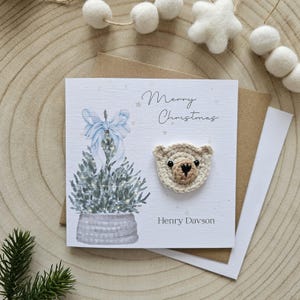 Tarjeta de Navidad personalizada para el primer bebé, tarjeta de osito, Navidad para recién nacidos, saludos para niños, nieto, nieta, hijo, Navidad