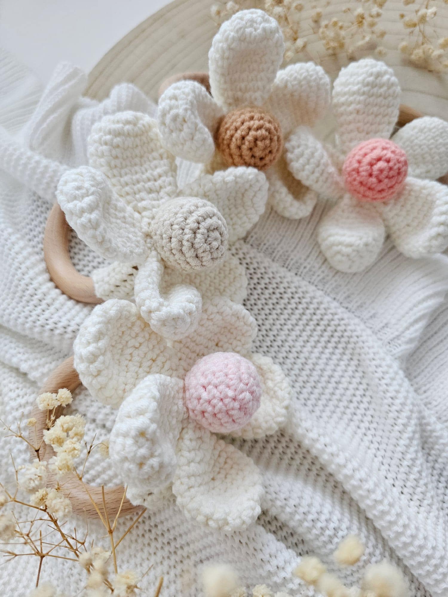 Personalised Daisy Flower Baby Rattle, Neutral Luxury, Baby Shower Gift ...