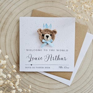 Personalisierte häkeln Neues Baby Karte, handgemachte häkeln Bär, neue Baby Jungen Karte, neue Baby Mädchen Karte, Bär Karte neues Baby, personalisierte Geschenk-001 B