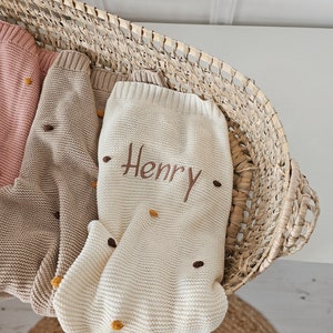 Personalised Polka Dot Knit Blanket, Knitted Lightweight Baby Blanket, Baby Shower Gift, Personalised Baby Gift, Knit Pram Blanket, Newborn image 1