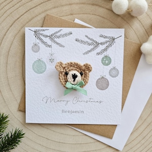Gepersonaliseerde eerste kerstkaart baby, berenkaart, kerst nieuwe baby, kindergroeten, kleinzoon kleindochter zoon kerst