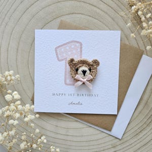 Personalised 1st 2nd Birthday Card, One Two, Girl Boy Custom Card, Neutral Minimal Card, Bear Card, Baby Luxury Card, Grandson Daughter 115