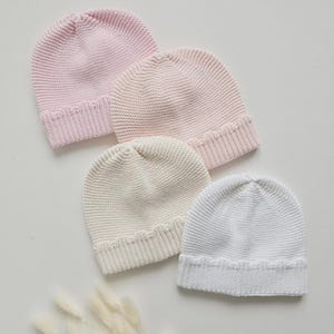 Pastel Neutral Baby Beanie Hat, Newborn Boy Girl, Knit Booties, Baby Home Outfit, Hospital Hat, Boho Style Socks, Announcement, Baby Shower