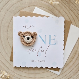 Personalised 1st First Birthday Card, One Girl Boy Custom, Neutral Minimal Card, Teddy Bear, Baby Luxury, Grandson Daughter Son Boho