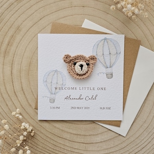 Personalisierte häkeln neues Baby Karte, handgemachte häkeln Bär, Luxus neuen Baby Jungen, neue Baby Mädchen, Neutral Bär neues Baby, personalisierte Geschenk