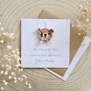 Personnalisé 1er 2e 3e 4e carte, un deux, trois, quatre, fille garçon personnalisé, minimal neutre, ours en peluche, bébé luxe petit-fils fille fils 105