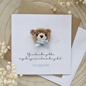 Tarjeta de crochet personalizada para bebé, cita de Winnie the Pooh, tarjeta de condolencias, recién nacido, niña, osito neutro, tarjetas de lujo, regalo para recién nacido