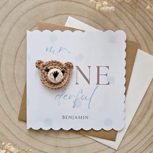 Personalised 1st First Birthday Card, One Girl Boy Custom, Neutral Minimal Card, Teddy Bear, Baby Luxury, Grandson Daughter Son Boho