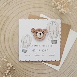Personalisierte häkeln neues Baby Karte, handgemachte häkeln Bär, Luxus neuen Baby Jungen, neue Baby Mädchen, Neutral Bär neues Baby, personalisierte Geschenk