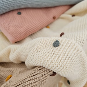 Personalised Polka Dot Knit Blanket, Knitted Lightweight Baby Blanket, Baby Shower Gift, Personalised Baby Gift, Knit Pram Blanket, Newborn image 3