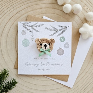 Gepersonaliseerde baby's eerste kerstkaart, berenkaart, kerst nieuwe baby, kindergroeten, kleinzoon kleindochter zoon kerstmis 126 l