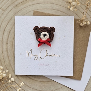 Tarjeta de Navidad personalizada para el primer bebé, tarjeta de osito, regalo de Navidad para recién nacidos, felicitaciones para niños, nieto, nieta, hijo, Navidad -058