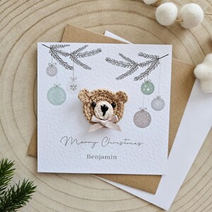 Tarjeta de Navidad personalizada para el primer bebé, tarjeta de osito, Navidad para recién nacidos, saludos para niños, nieto, nieta, hijo, Navidad