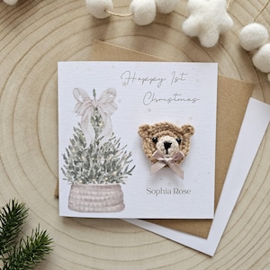 Tarjeta de Navidad personalizada para el primer bebé, tarjeta de osito, Navidad para recién nacidos, saludos para niños, nieto, nieta, hijo, Navidad